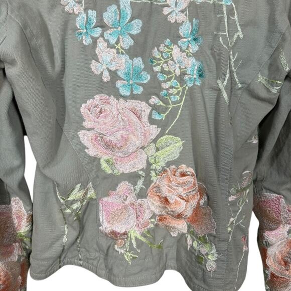 BIYA Johnny Was Floral Embroidered Jacket Small Khaki Boho Flaw Prairie Cottage - Picture 5 of 13